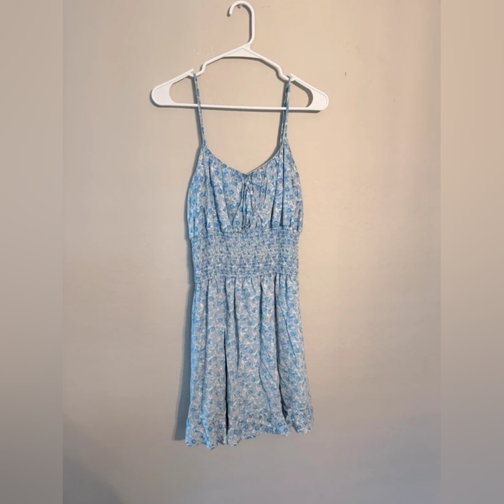 Light Blue Floral Smocked Sundress